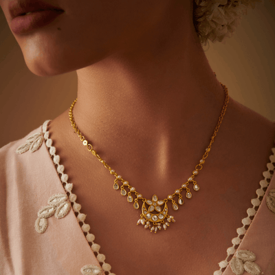 Chaand Phool Necklace with Mirror Polki and Pearls

