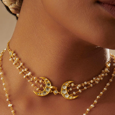 Chaand Roop Choker Necklace with Mirror Polki and Pearls
