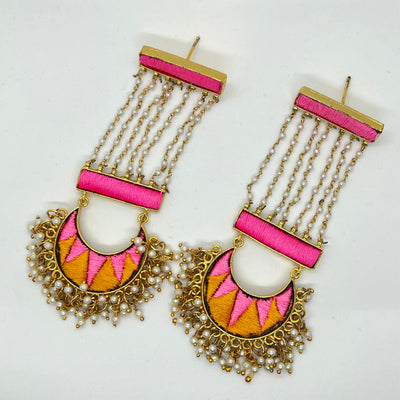 Crescent Rectangle Earring - Pink+Yellow
