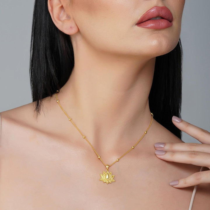Buy Gold Plated Lotus Pendant Necklace Red Dot Jewels