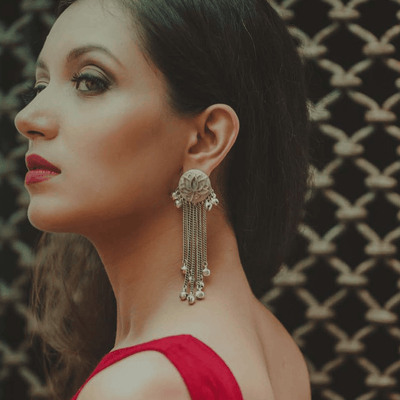 Silver Lotus Tassel Earrings