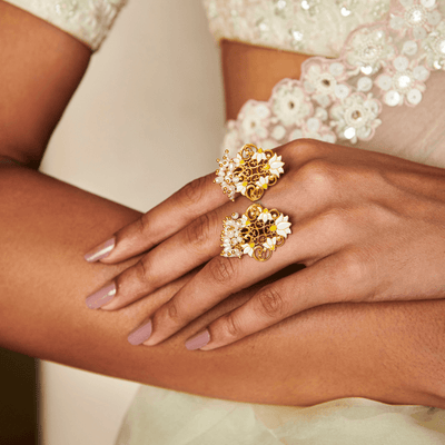 GLORY LOTUS OPEN RING IN WHITE ENAMEL