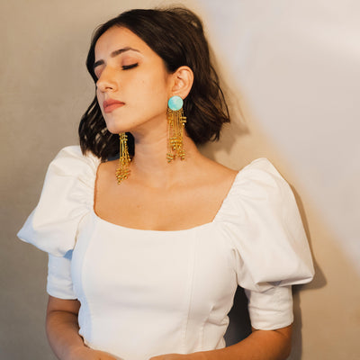 BLUE GOLDEN WATERFALL EARRINGS